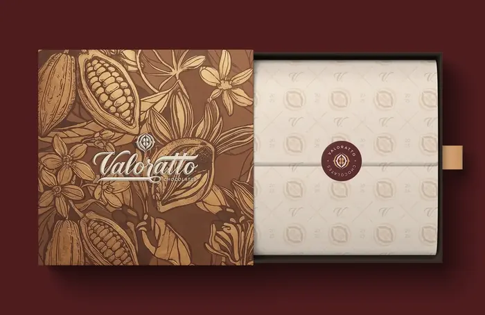 Caixa gaveta Valoratto com papel de seda personalizado